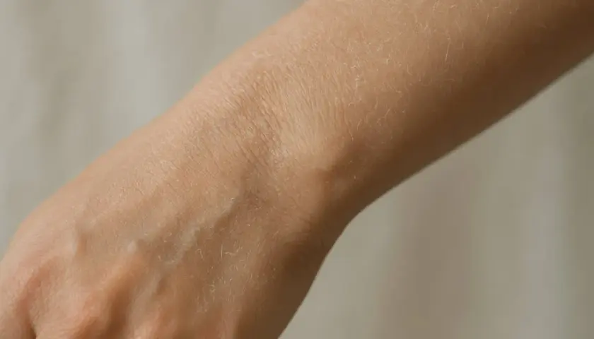 När huden blir torr och fjällande, som på dessa torra armbågar, kan det vara ett tecken på att den behöver extra fukt.