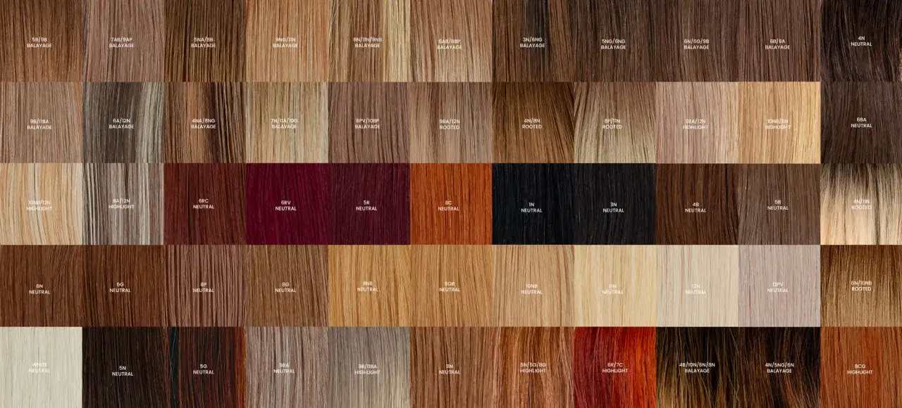 En palett av olika h&aring;rf&auml;rger fr&aring;n Redken, fr&aring;n ljusa blonda toner till djupa bruna och r&ouml;da nyanser.