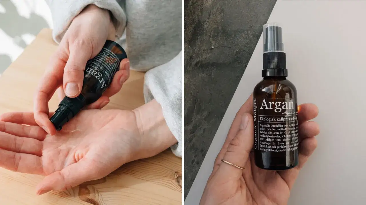 H&auml;nder applicerar arganolja hudv&aring;rdsprodukt. Arganolja &auml;r en naturlig olja som &auml;r bra f&ouml;r huden.